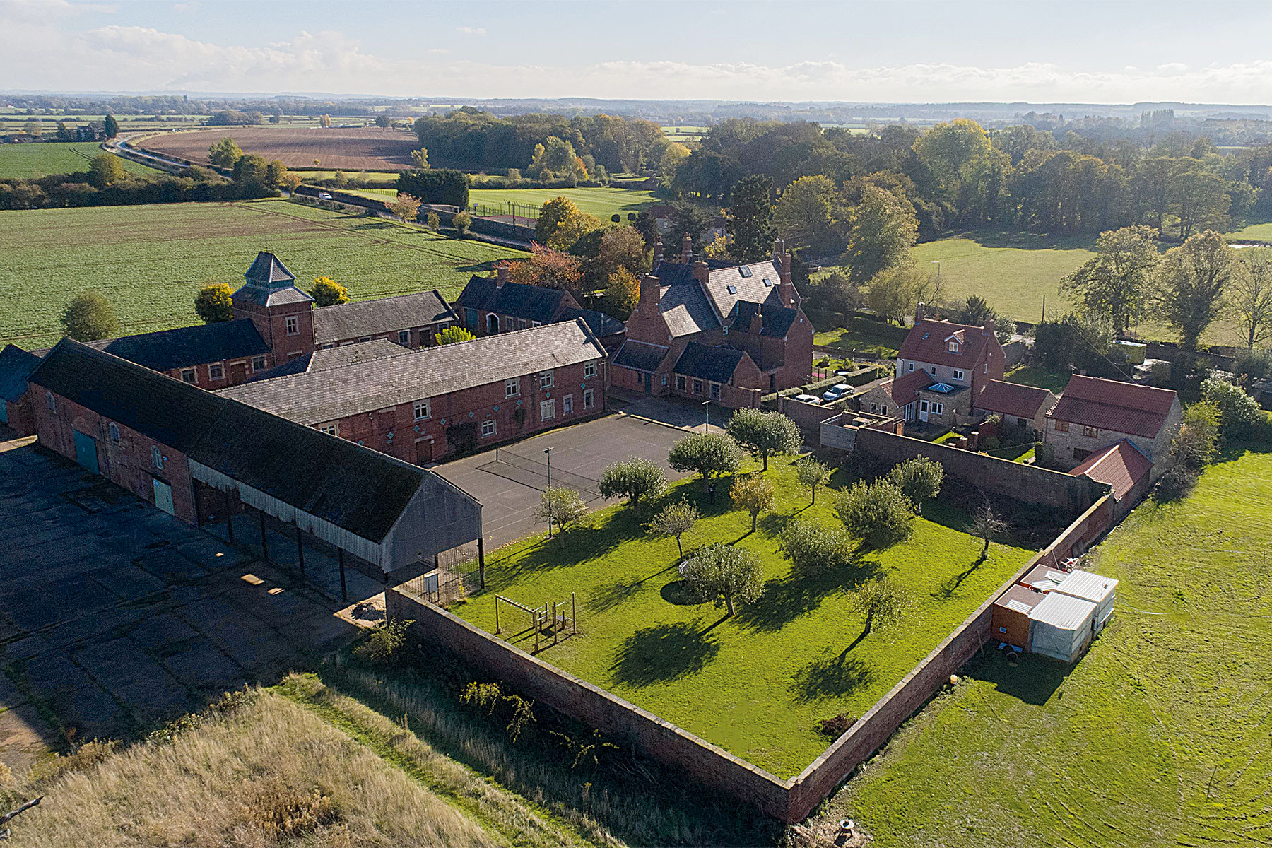 Aerial Shot of the Manor Farm House Estate